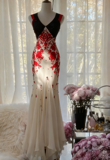 Niulatu V-neck Mermaid Long Prom Dresses Appliqu¨¦ Chiffon Evening Dresses HZ1026